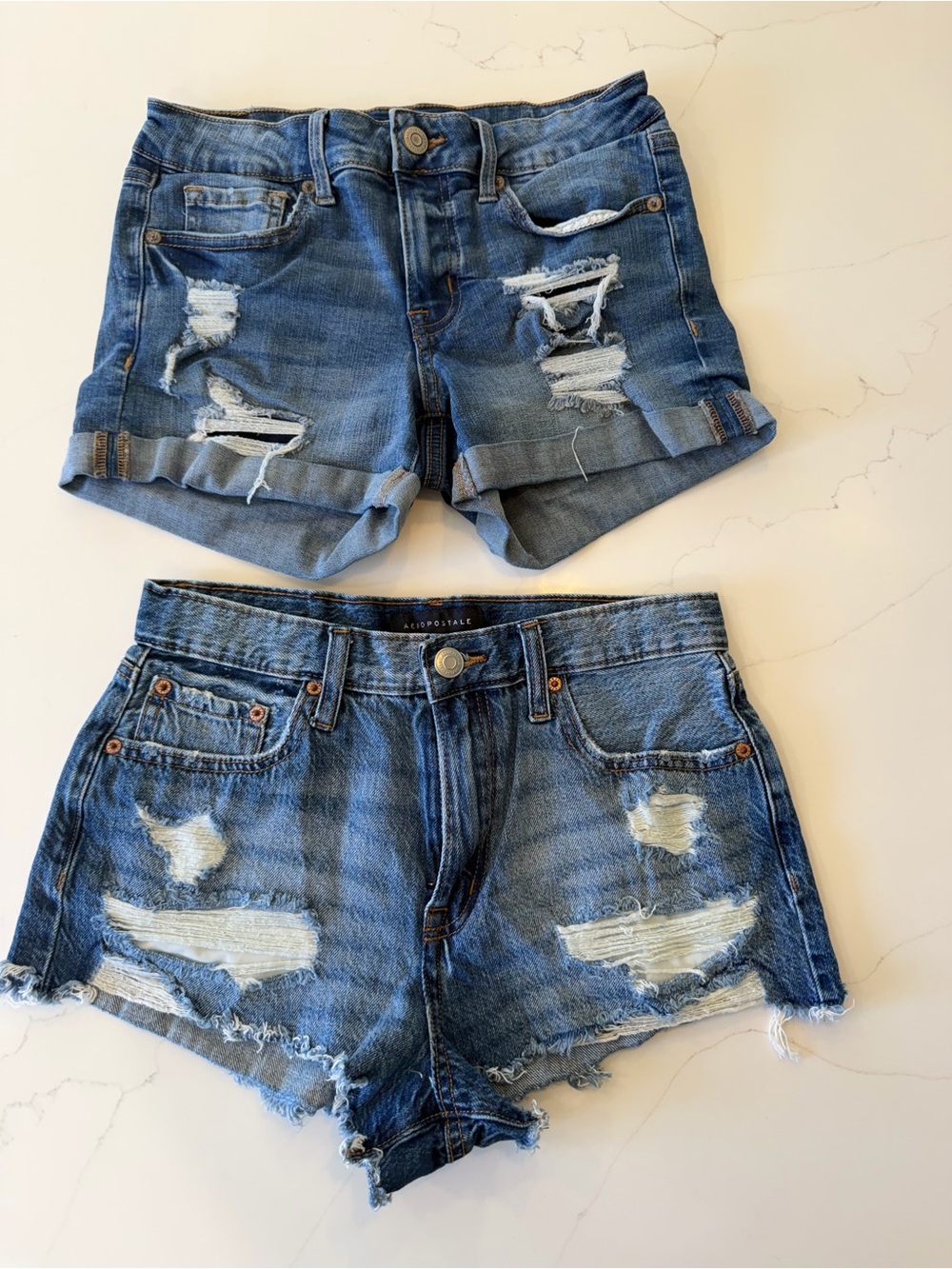 Aeropostale Blue Distressed Denim Shorts - Women's- Lot of Two